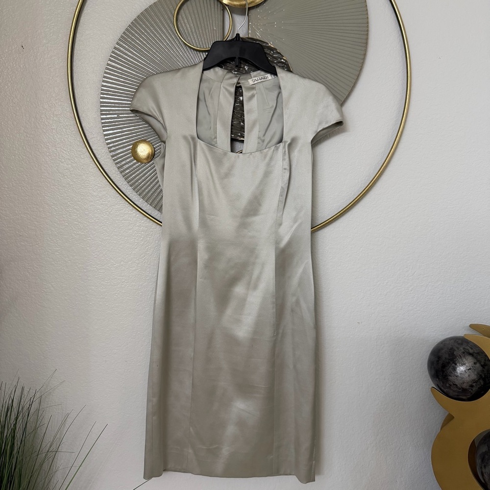 Tahari Satin Midi Dress in Pale Silver